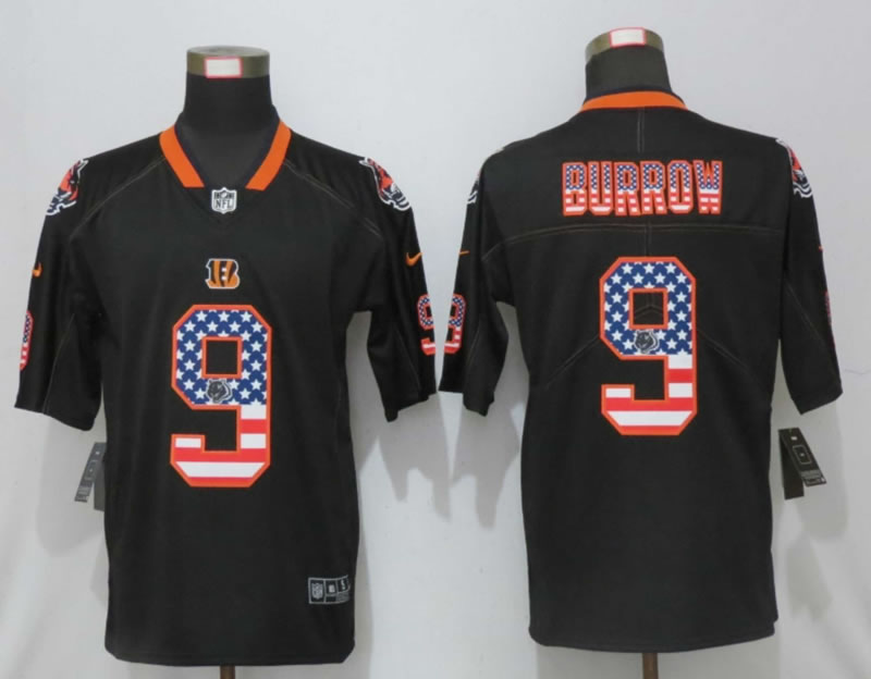 Nike Cincinnati Bengals 9 Burrow USA Flag Fashion Black Vapor Untouchable Limited Jersey,We sell and wholesale Nike Cincinnati Bengals 9 Burrow USA Flag Fashion Black Vapor Untouchable Limited Jersey on line form chian!